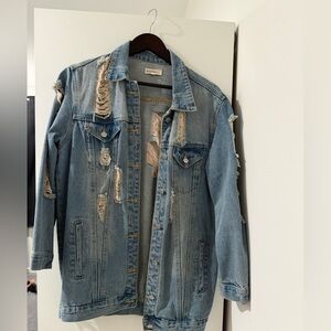 Oversized distressed denim jacket
